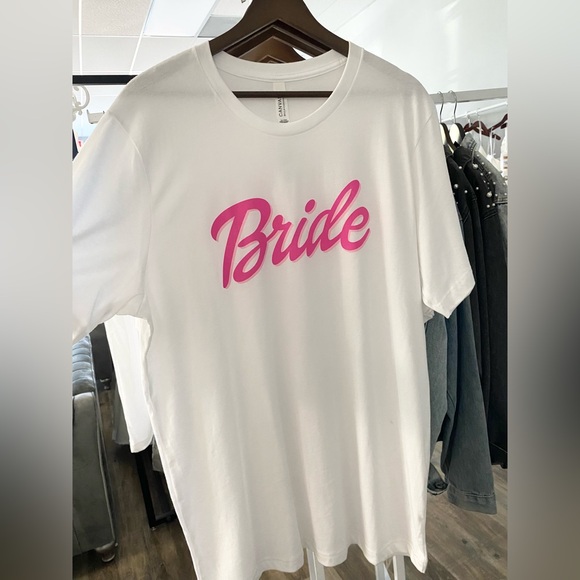 Tops - White 'Bride' T-Shirt with Barbie Pink Lettering